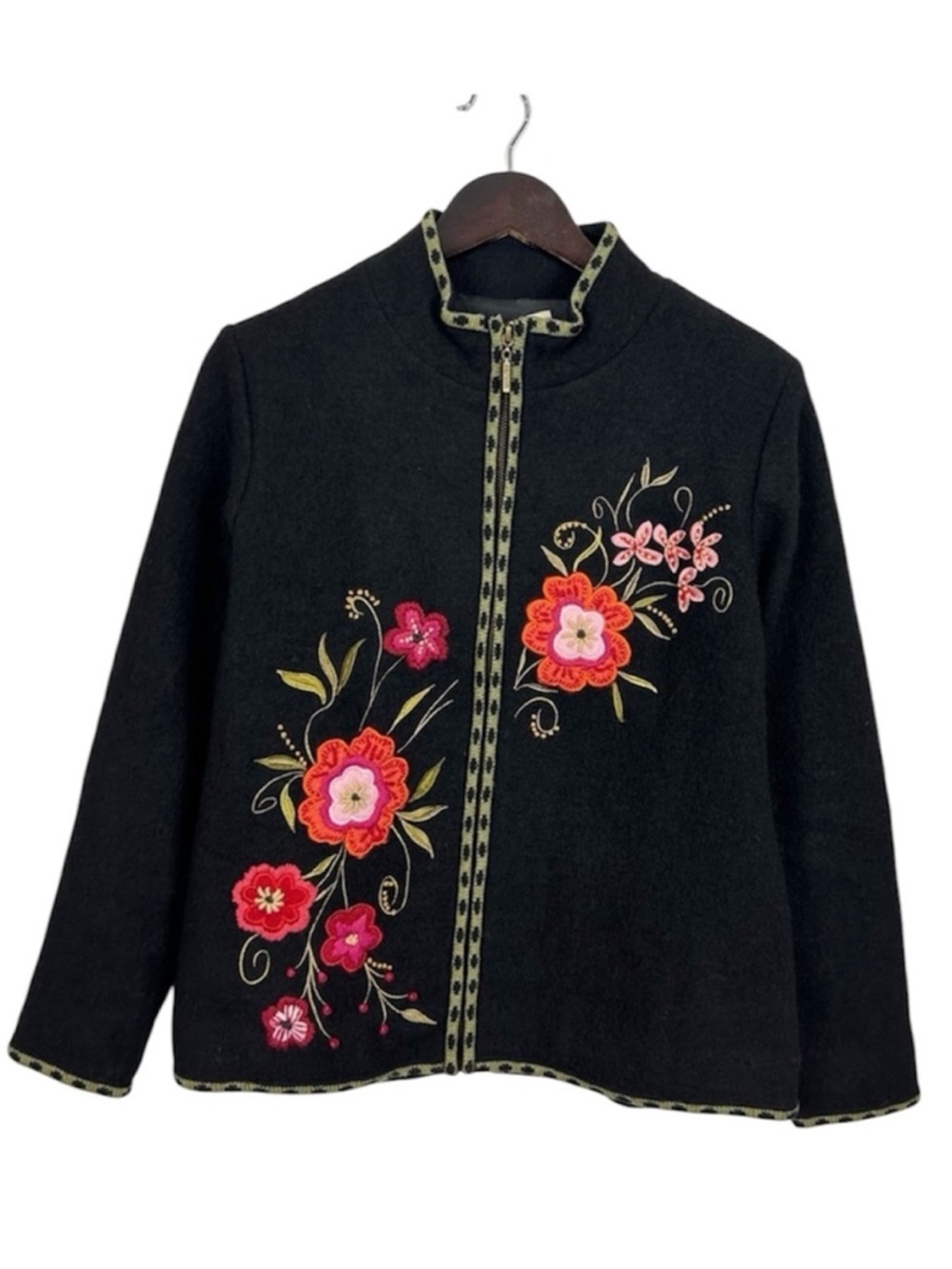 Carson Wool Embroidered Floral Black Jacket Size Medium